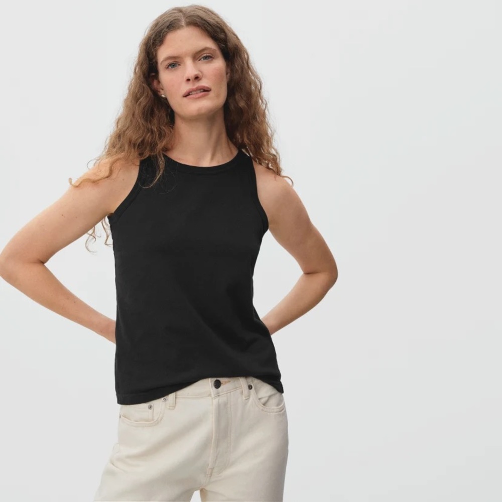 Everlane Organic Cotton Cutaway Tank, black, size XS